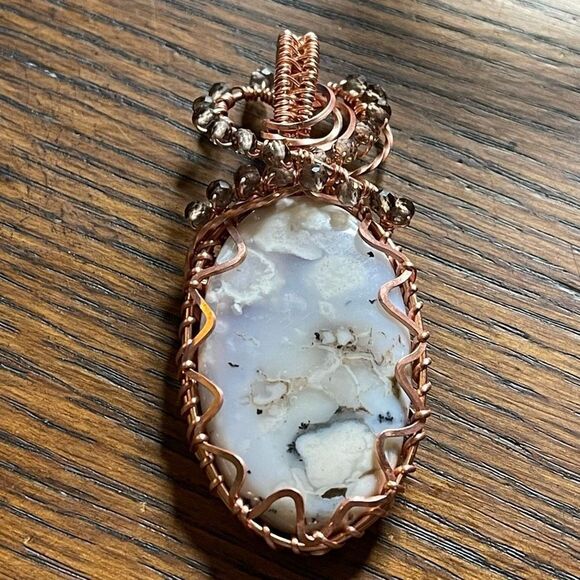 Dendritic Opal smoky quartz wire wrap wrapped pendant copper handmade artisan - Picture 4 of 16